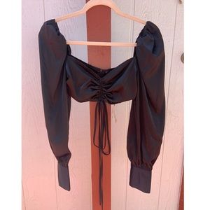 NEW Missguided Black Satin Ruched Front Milkmaid Crop Top